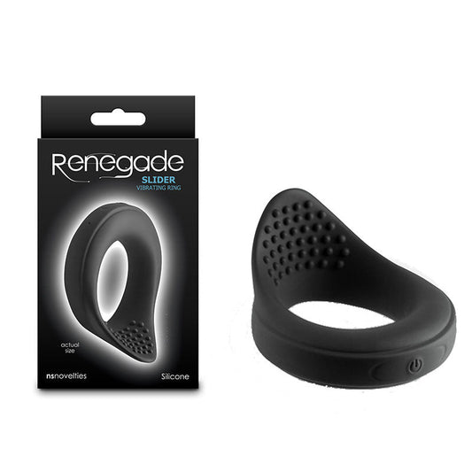 Renegade Slider - Black - Black USB Rechargeable Vibrating Cock Ring NS Novelties