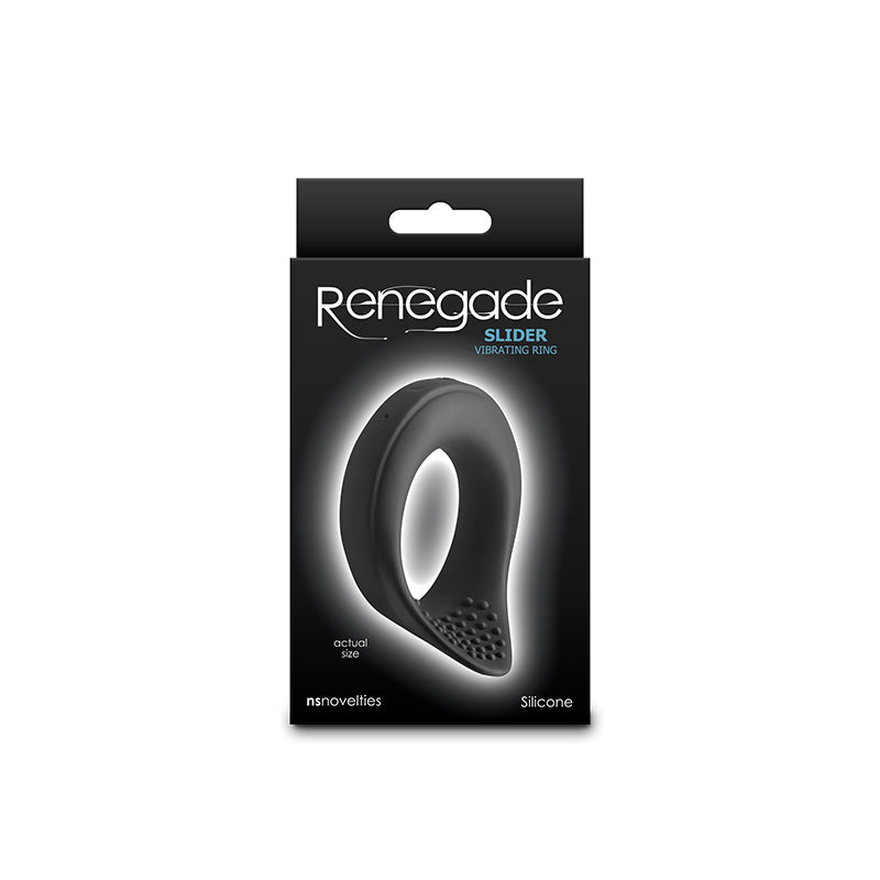 Renegade Slider - Black - Black USB Rechargeable Vibrating Cock Ring NS Novelties