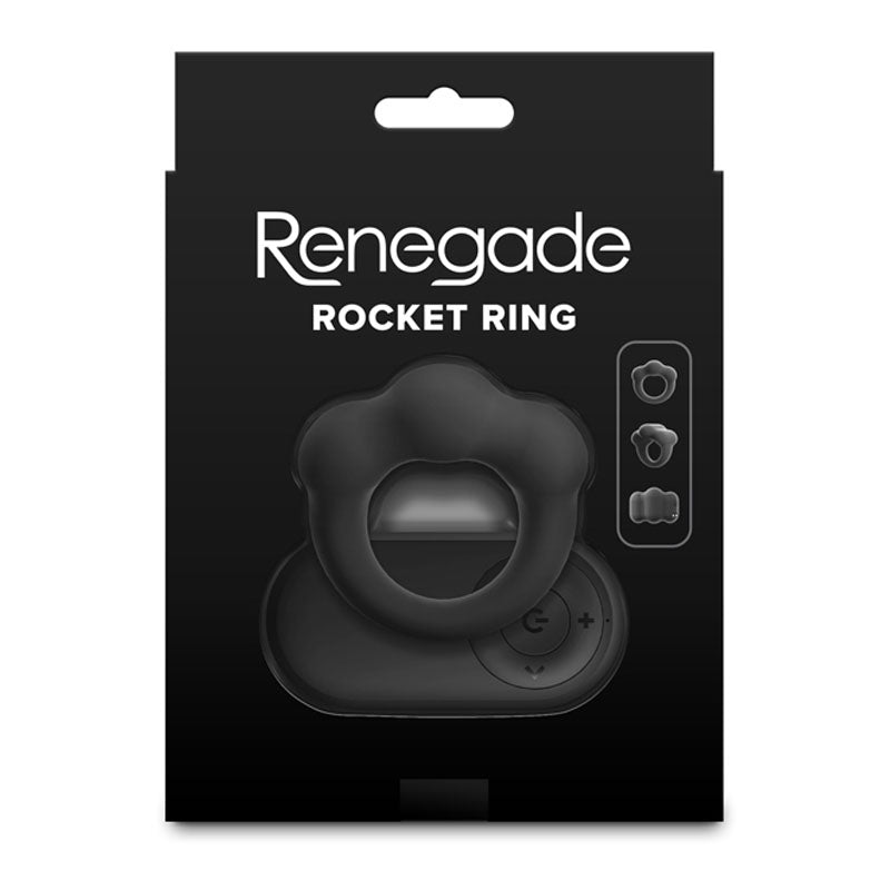 Renegade Rocket Ring - Black - Black USB Rechargeable Vibrating Cock Ring with Wireless Remote NS Novelties