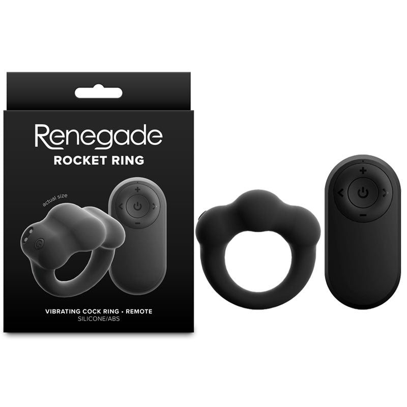 Renegade Rocket Ring - Black - Black USB Rechargeable Vibrating Cock Ring with Wireless Remote NS Novelties