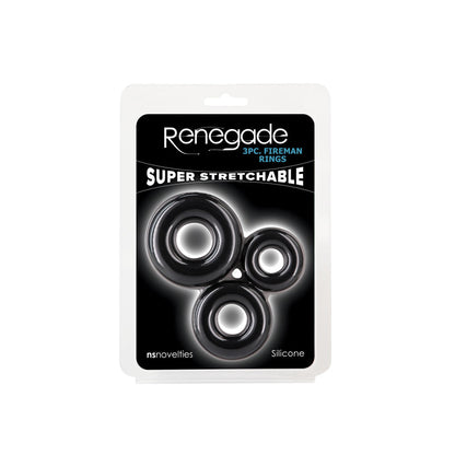 Renegade 3pc Fireman Rings - Black - Black Cock Rings - Set of 3 Sizes NS Novelties