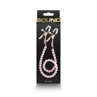 Bound DC1 Alligator Style with Pink Pearl Chain Nipple Clamps - Club X
