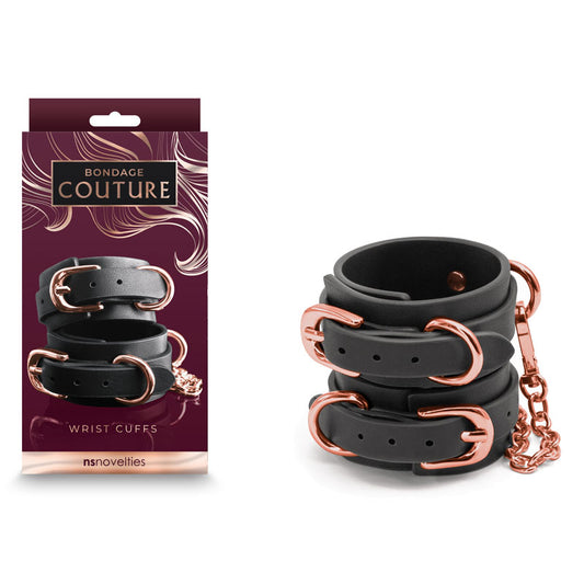 Bondage Couture Wrist Cuffs - Black - Black Restraints Black - Club X