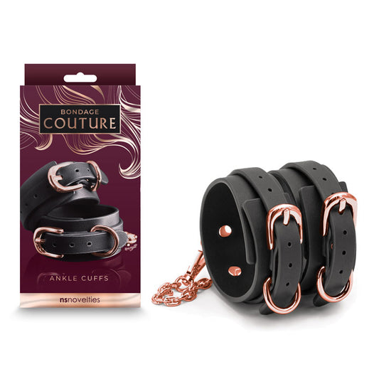 Bondage Couture Ankle Cuffs - Black - Black Restraints Black - Club X