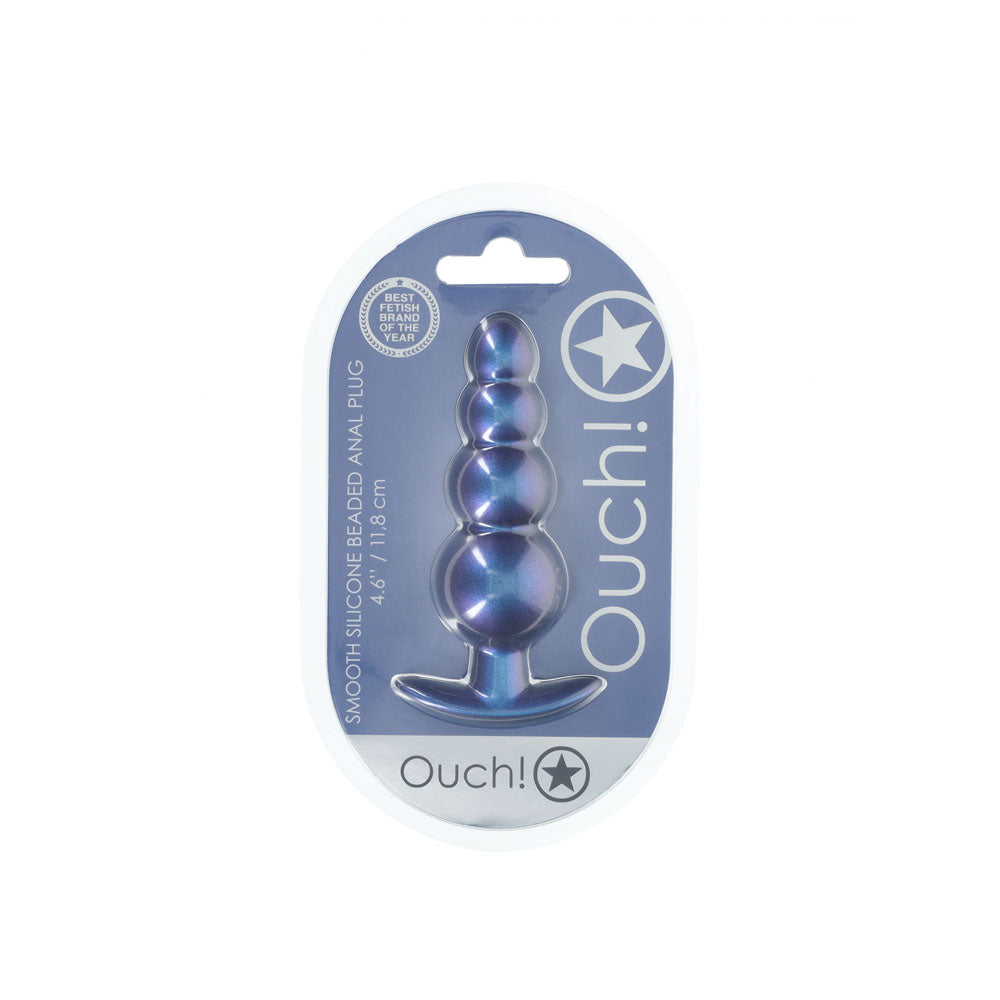OUCH! Beaded Anal Plug - Metallic Blue - Metallic Blue 11.7 cm Butt Plug Shots Toys