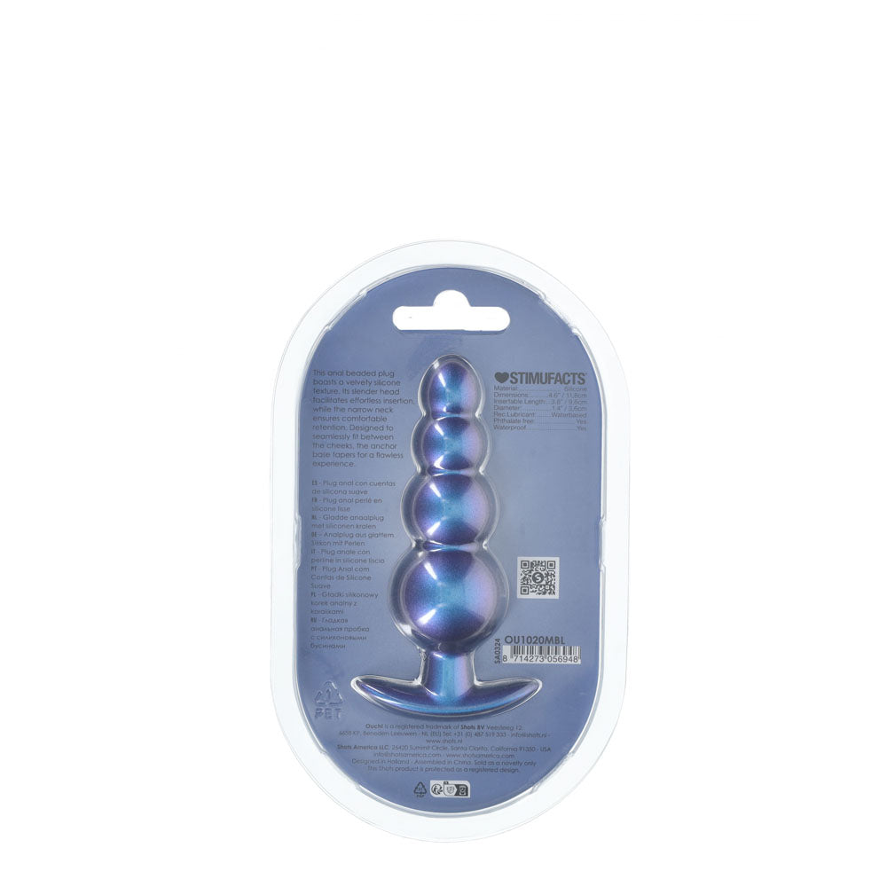 OUCH! Beaded Anal Plug - Metallic Blue - Metallic Blue 11.7 cm Butt Plug Shots Toys