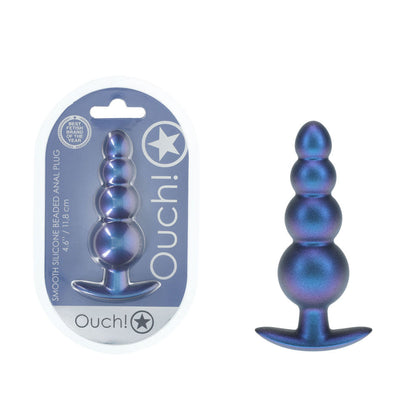 OUCH! Beaded Anal Plug - Metallic Blue - Metallic Blue 11.7 cm Butt Plug Shots Toys