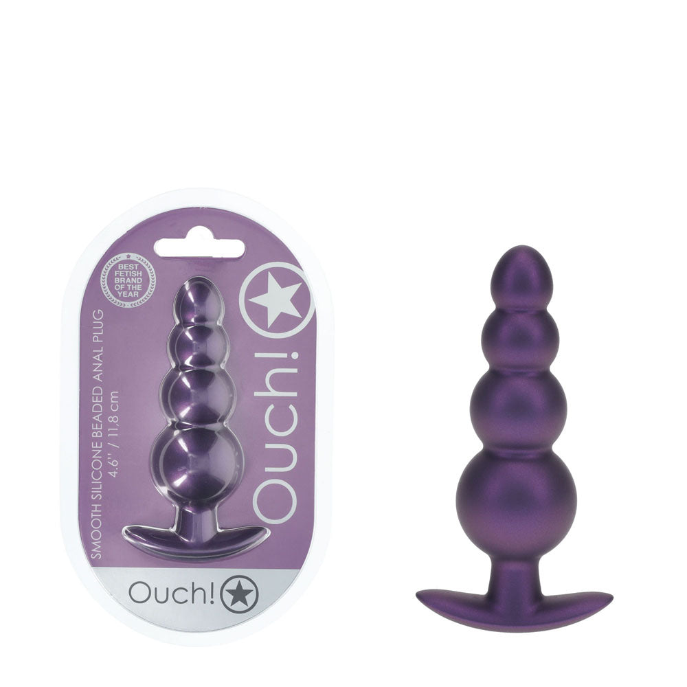 OUCH! Beaded Anal Plug - Metallic Purple - Metallic Purple 11.7 cm Butt Plug Shots Toys