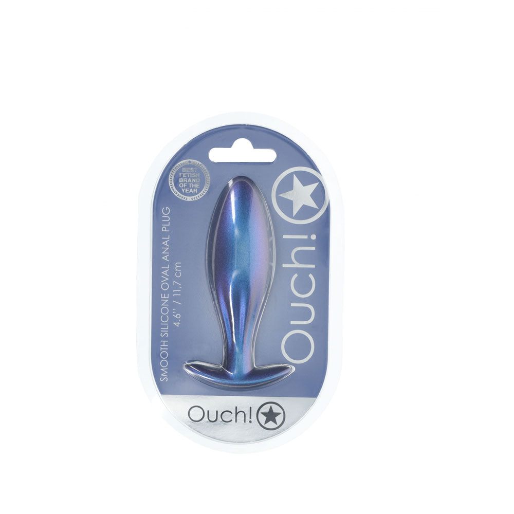 OUCH! Oval Anal Plug - Metallic Blue - Metallic Blue 11.7 cm Butt Plug Shots Toys