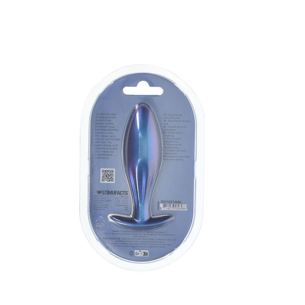 OUCH! Oval Anal Plug - Metallic Blue - Metallic Blue 11.7 cm Butt Plug Shots Toys