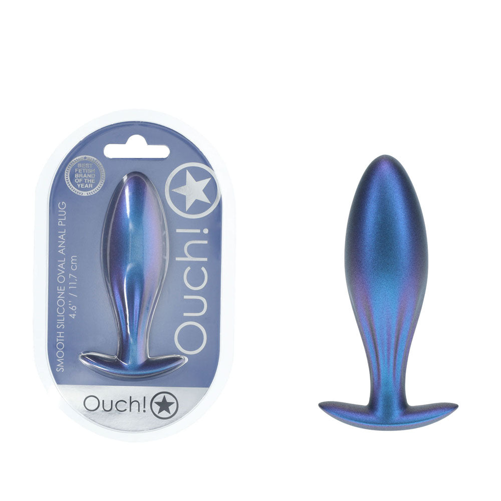 OUCH! Oval Anal Plug - Metallic Blue - Metallic Blue 11.7 cm Butt Plug Shots Toys