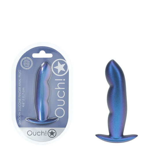 OUCH! Finger Anal Plug - Metallic Blue - Metallic Blue 11.7 cm Butt Plug Blue - Club X