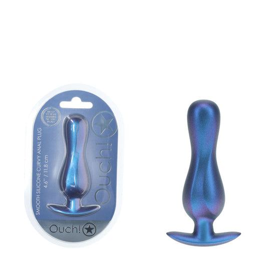 OUCH! Curvy Anal Plug - Metallic Blue - Metallic Blue 11.7 cm Butt Plug Shots Toys