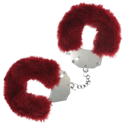 OUCH! Heavy-Duty Fluffy Cuffs - Burgundy - Burgundy Fluffy Restraints Ouch