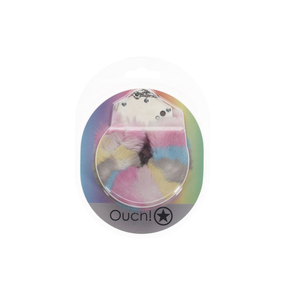 OUCH! Heavy-Duty Fluffy Cuffs - Multicolour 2 - Multicoloured Fluffy Restraints Shots Toys