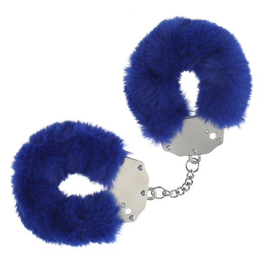 OUCH! Heavy-Duty Fluffy Cuffs - Navy - Navy Fluffy Restraints Blue - ClubX