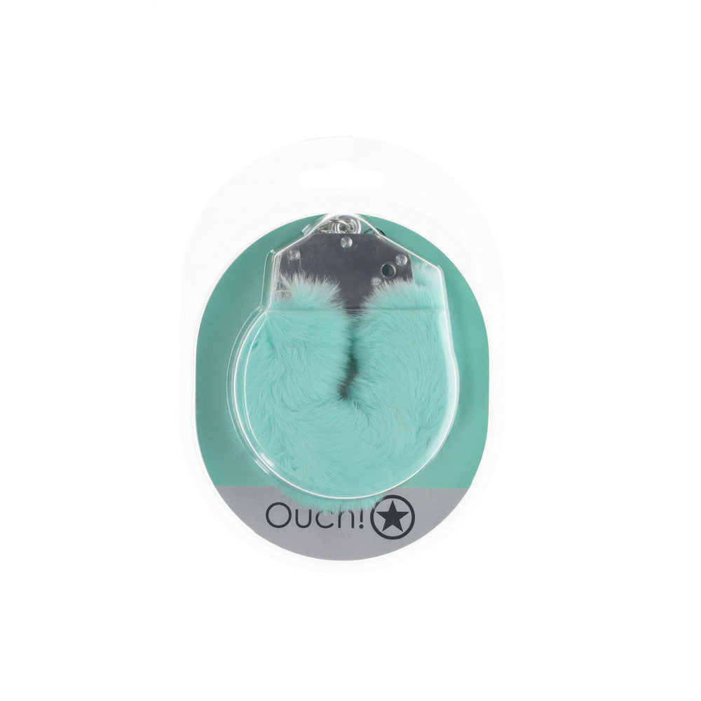 OUCH! Heavy-Duty Fluffy Cuffs - Powder Green - Powder Green Fluffy Restraints Shots Toys