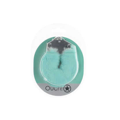 OUCH! Heavy-Duty Fluffy Cuffs - Powder Green - Powder Green Fluffy Restraints Shots Toys