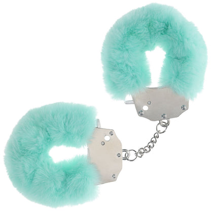 OUCH! Heavy-Duty Fluffy Cuffs - Powder Green - Powder Green Fluffy Restraints Shots Toys