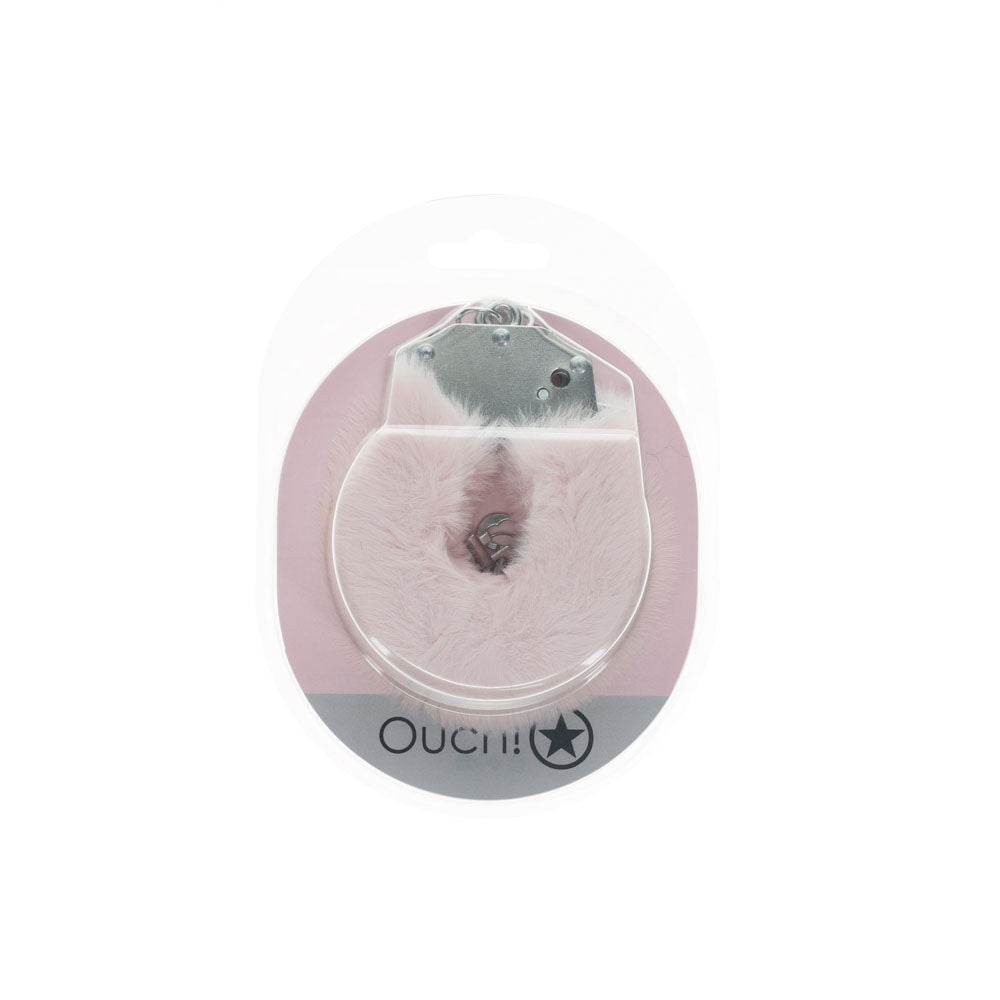 OUCH! Heavy-Duty Fluffy Cuffs - Powder Pink - Powder Pink Fluffy Restraints Shots Toys