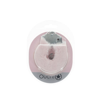 OUCH! Heavy-Duty Fluffy Cuffs - Powder Pink - Powder Pink Fluffy Restraints Shots Toys