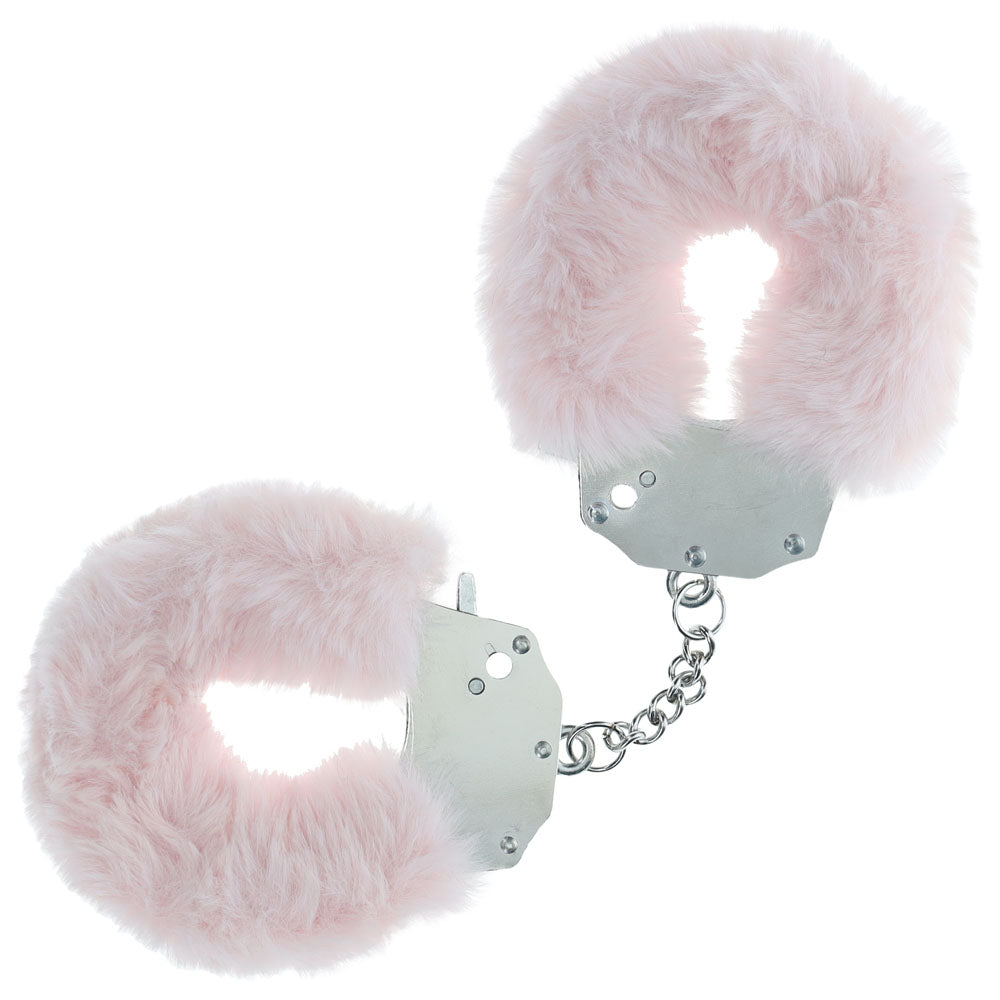 OUCH! Heavy-Duty Fluffy Cuffs - Powder Pink - Powder Pink Fluffy Restraints Shots Toys