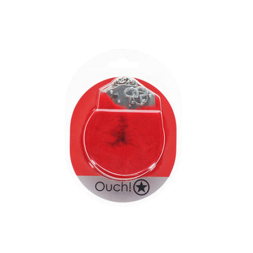 OUCH! Heavy-Duty Fluffy Cuffs - Red - Red Fluffy Restraints Shots Toys