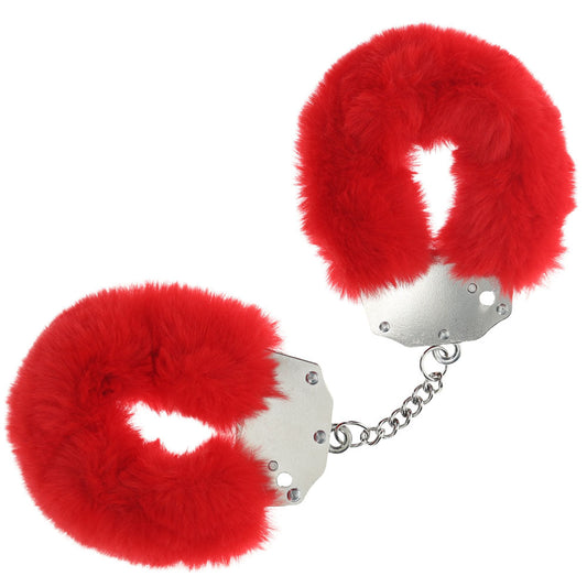 OUCH! Heavy-Duty Fluffy Cuffs - Red - Red Fluffy Restraints Shots Toys