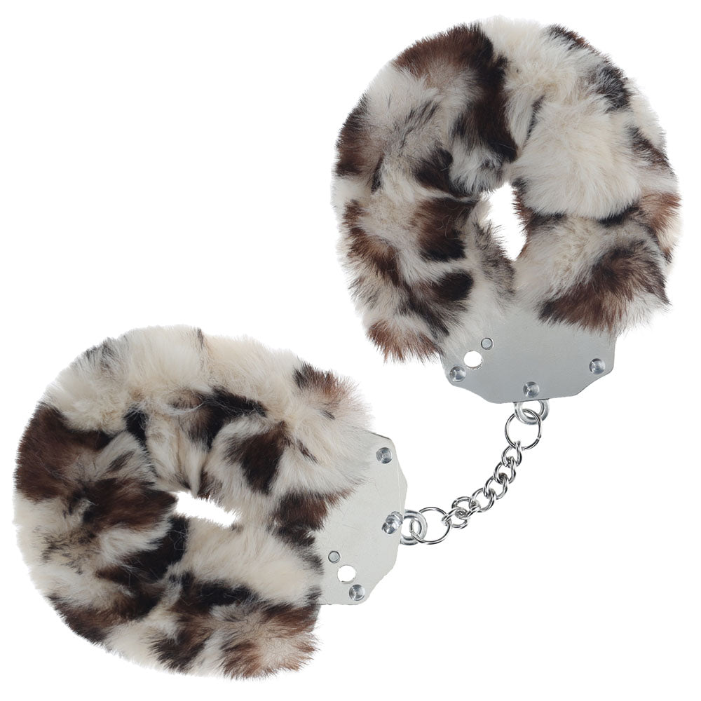 OUCH! Heavy-Duty Fluffy Cuffs - Snow Leopard - Snow Leopard Fluffy Restraints Shots Toys
