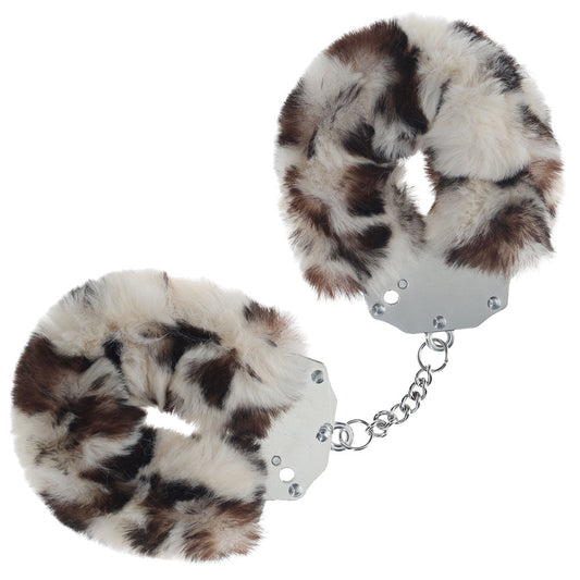 OUCH! Heavy-Duty Fluffy Cuffs - Snow Leopard - Snow Leopard Fluffy Restraints Shots Toys