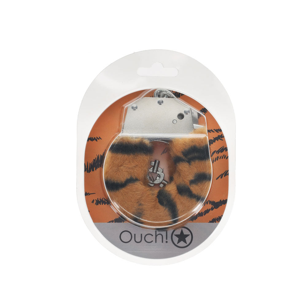 OUCH! Heavy-Duty Fluffy Cuffs - Tiger - Tiger Fluffy Restraints Shots Toys