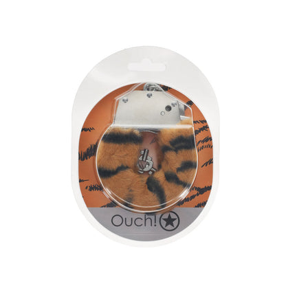 OUCH! Heavy-Duty Fluffy Cuffs - Tiger - Tiger Fluffy Restraints Shots Toys