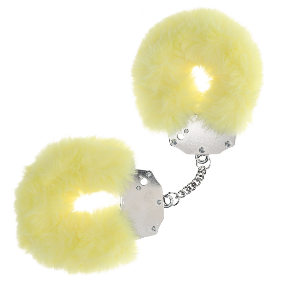 OUCH! Heavy-Duty Fluffy Cuffs - Yellow - Yellow Fluffy Restraints Shots Toys