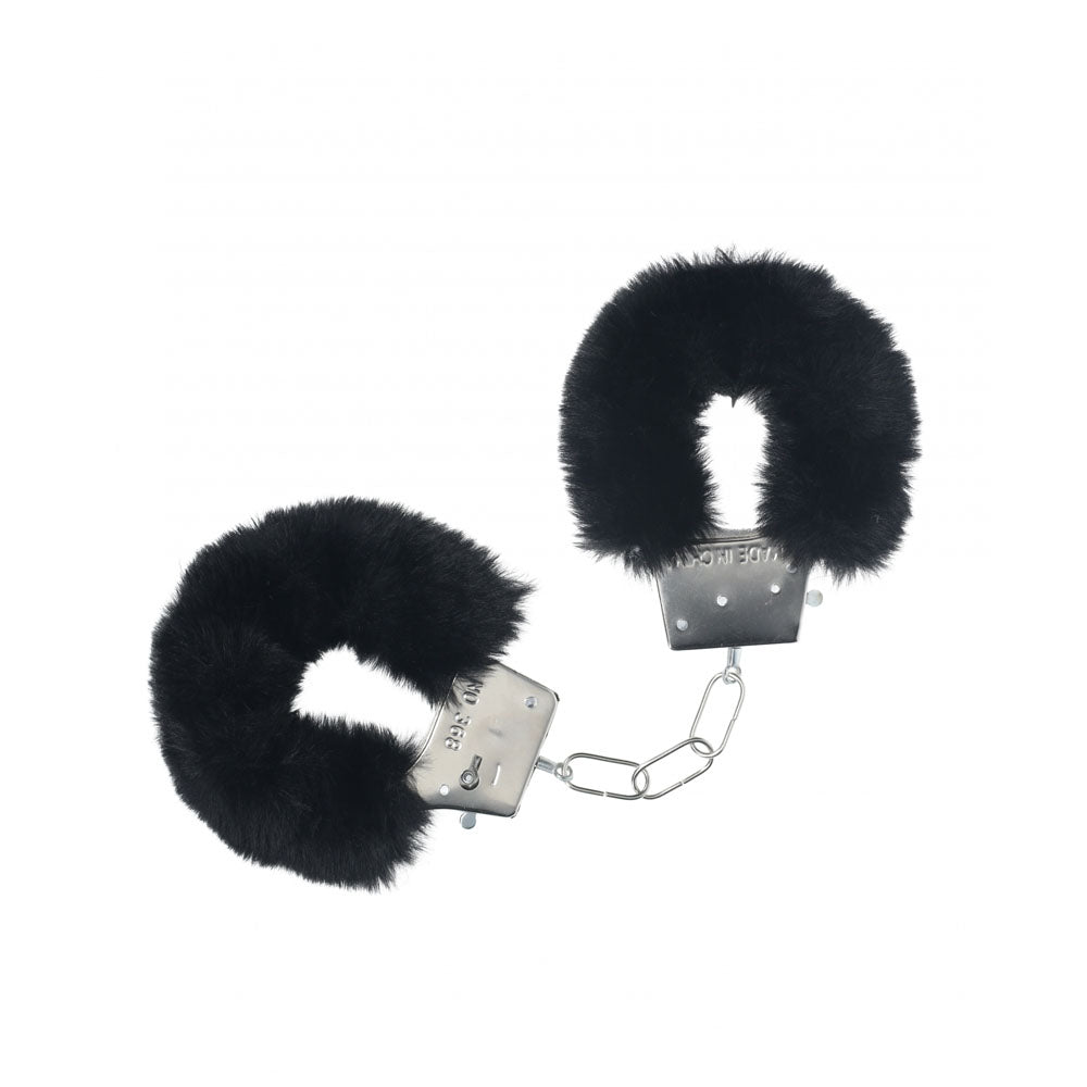 OUCH! Classic Fluffy Cuffs - Black - Black Fluffy Restraints Shots Toys