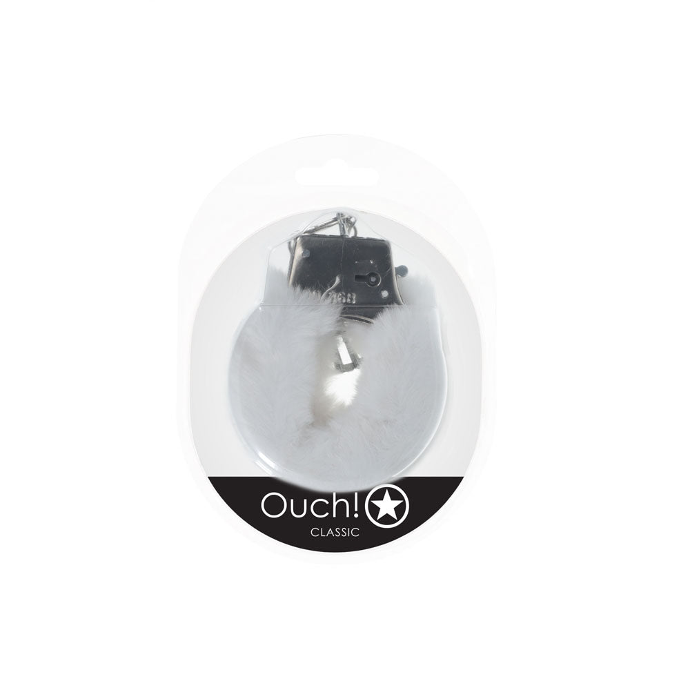 OUCH! Classic Fluffy Cuffs - White - White Fluffy Restraints Shots Toys
