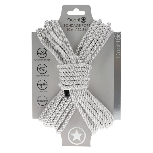 OUCH! Bondage Rope - 10 M - Silver - Silver Nylon Bondage Rope - 10 metre Length Shots Toys