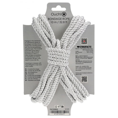 OUCH! Bondage Rope - 10 M - Silver - Silver Nylon Bondage Rope - 10 metre Length Shots Toys