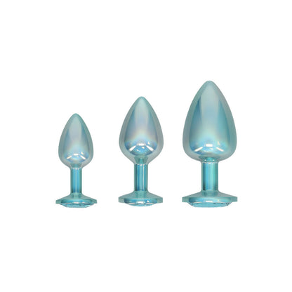 OUCH! Paris Collection - Metal Anal Plug Set - Blue - Metallic Blue Butt Plugs with Gem Bases - Set of 3 Sizes Shots Toys