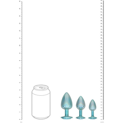 OUCH! Paris Collection - Metal Anal Plug Set - Blue - Metallic Blue Butt Plugs with Gem Bases - Set of 3 Sizes Shots Toys