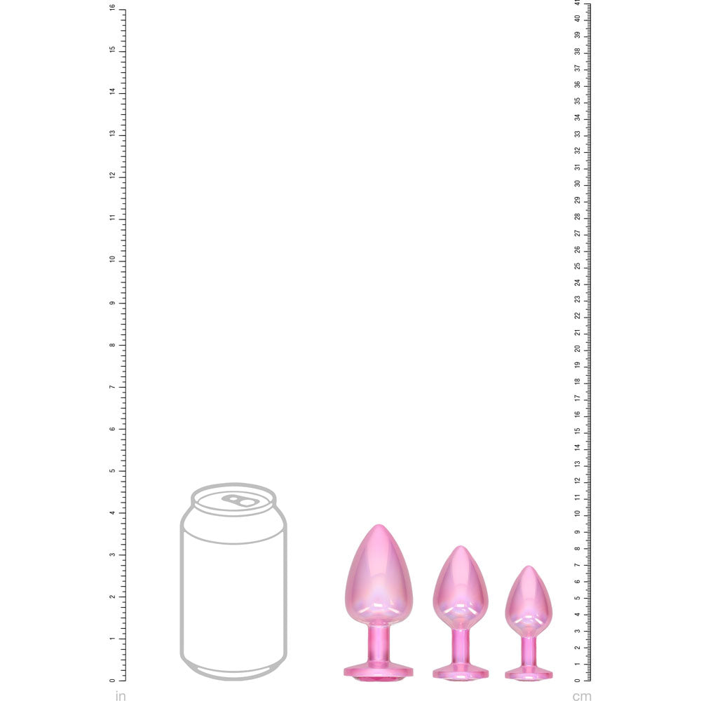 OUCH! Paris Collection - Metal Anal Plug Set - Pink - Metallic Pink Butt Plugs with Gem Bases - Set of 3 Sizes Shots Toys