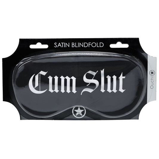 OUCH! Satin Mask - Cum Slut - Black Printed Eye Mask Shots Toys