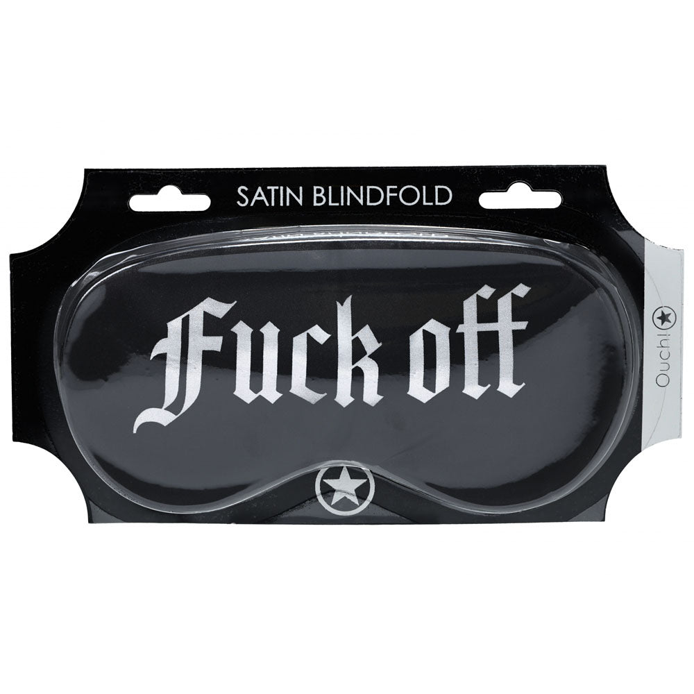 OUCH! Satin Mask - Fuck Off - Black Printed Eye Mask Shots Toys