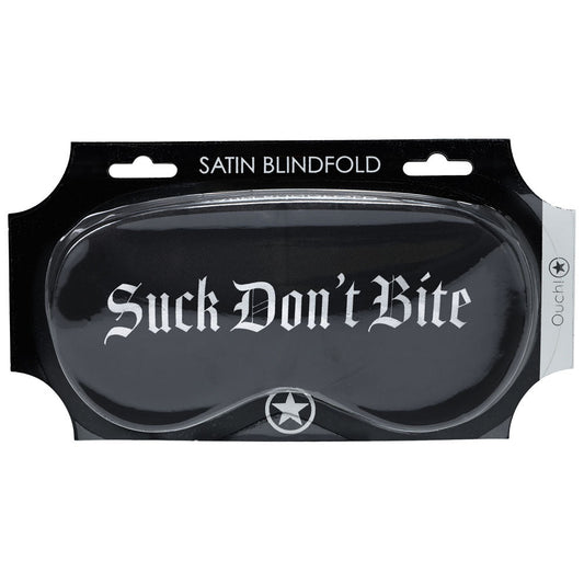 OUCH! Satin Mask - Suck Don't Bite - Black Printed Eye Mask Shots Toys
