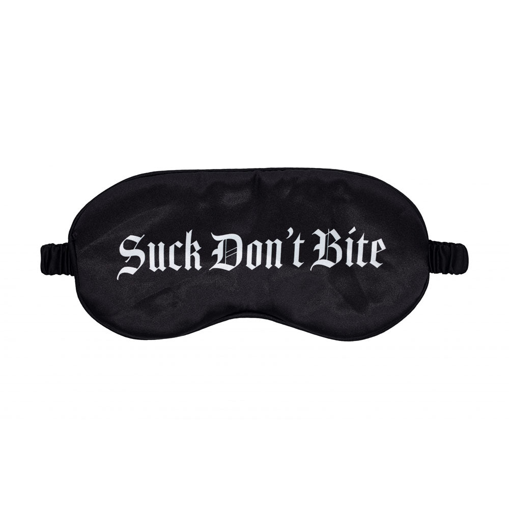 OUCH! Satin Mask - Suck Don't Bite - Black Printed Eye Mask Shots Toys