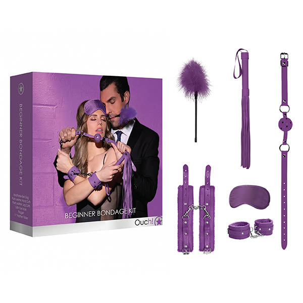 Ouch! Beginners Bondage Kit - Purple - 5 Piece Set Shots Toys