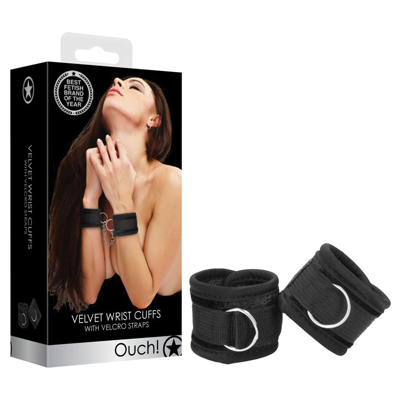 OUCH! Velvet & Velcro Adjustable Handcuffs - Black Restraints Shots Toys