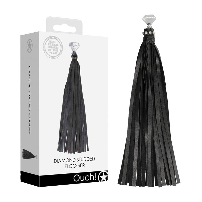 OUCH! Diamond Studded Whip - Black Whip Shots Toys