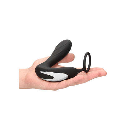 OUCH! E-stim & Vibrating Butt Plug Cock Ring - Black USB Rechargeable Vibrating Butt Plug & Cock Ring with e-Stim Shots Toys