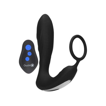 OUCH! E-stim & Vibrating Butt Plug Cock Ring - Black USB Rechargeable Vibrating Butt Plug & Cock Ring with e-Stim Shots Toys