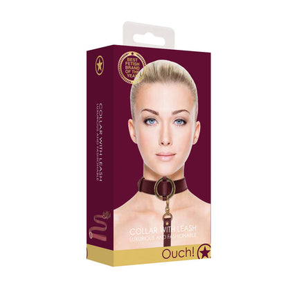 OUCH! Halo - Collar With Leash - Burgundy Restraint Shots Toys